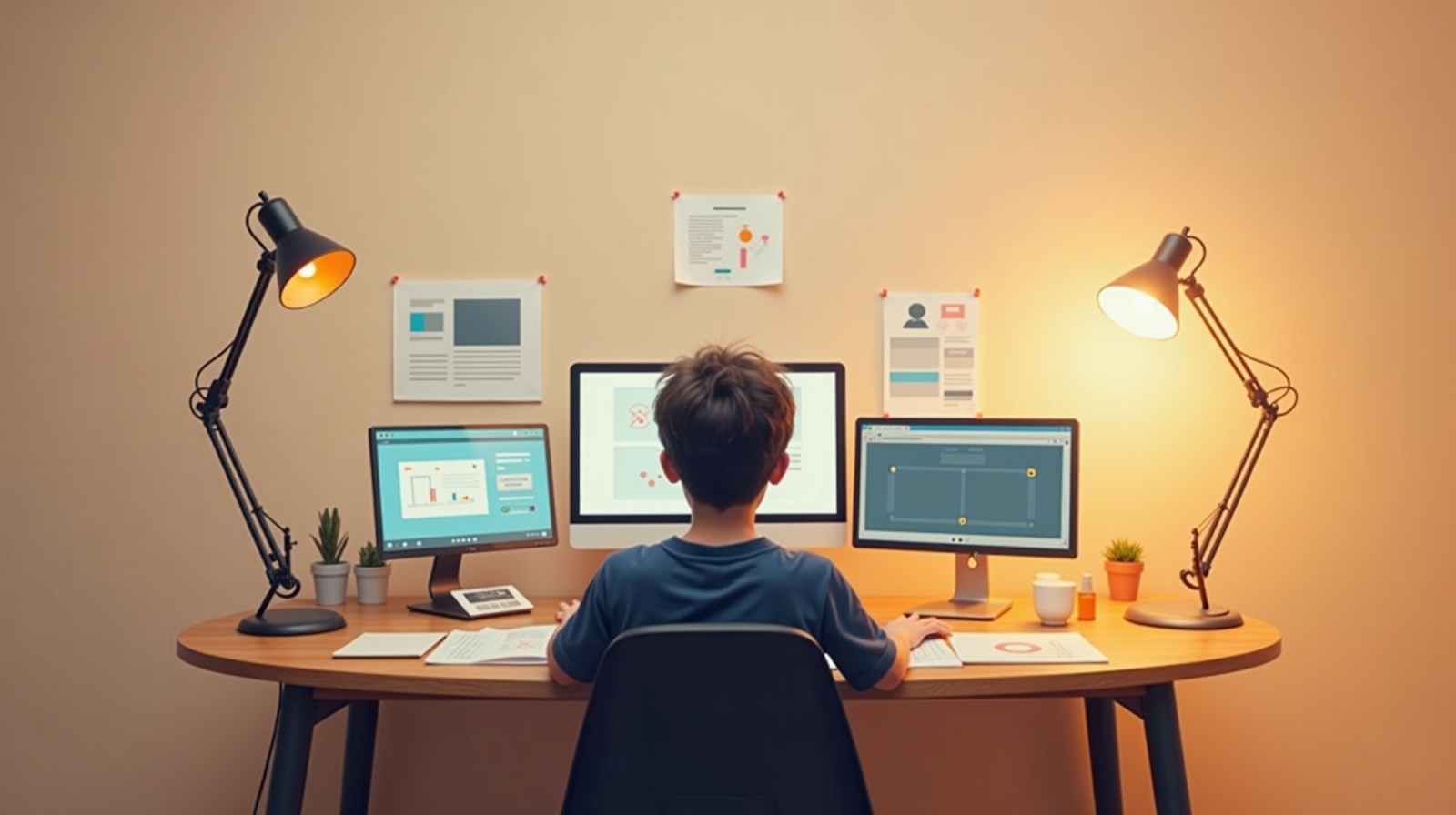 Developer reviewing completed website builds across multiple screens, representing real lessons learned from 19 free projects