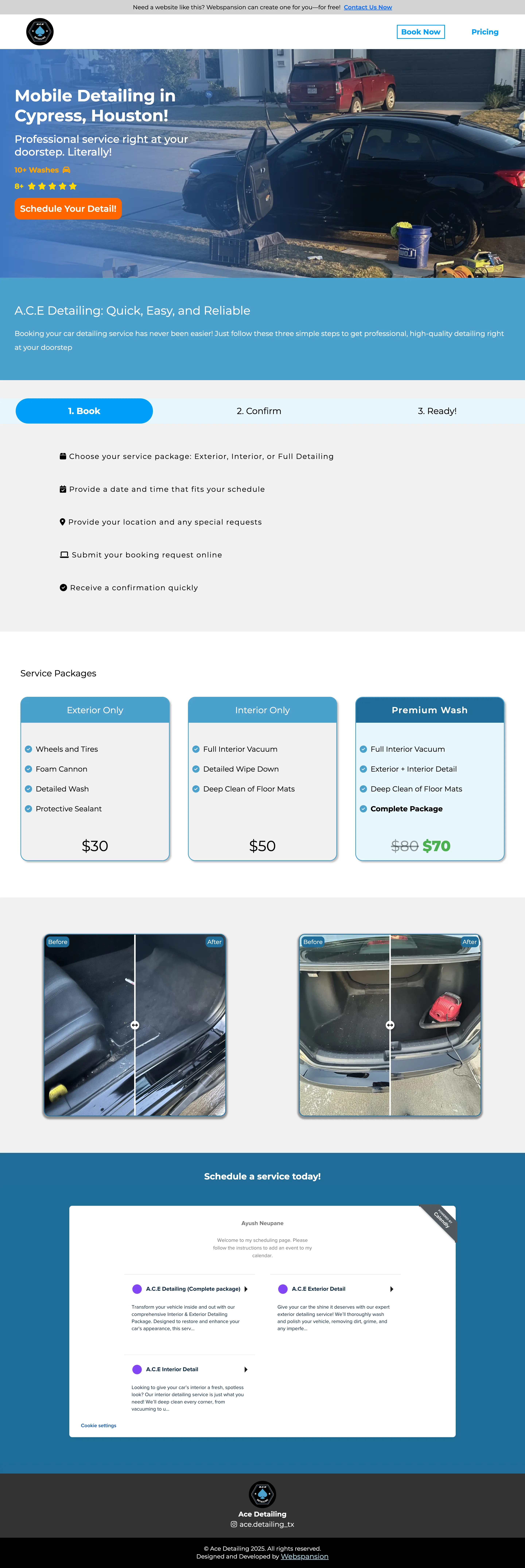 Ace Detailing Texas car detailing website built by Webspansion