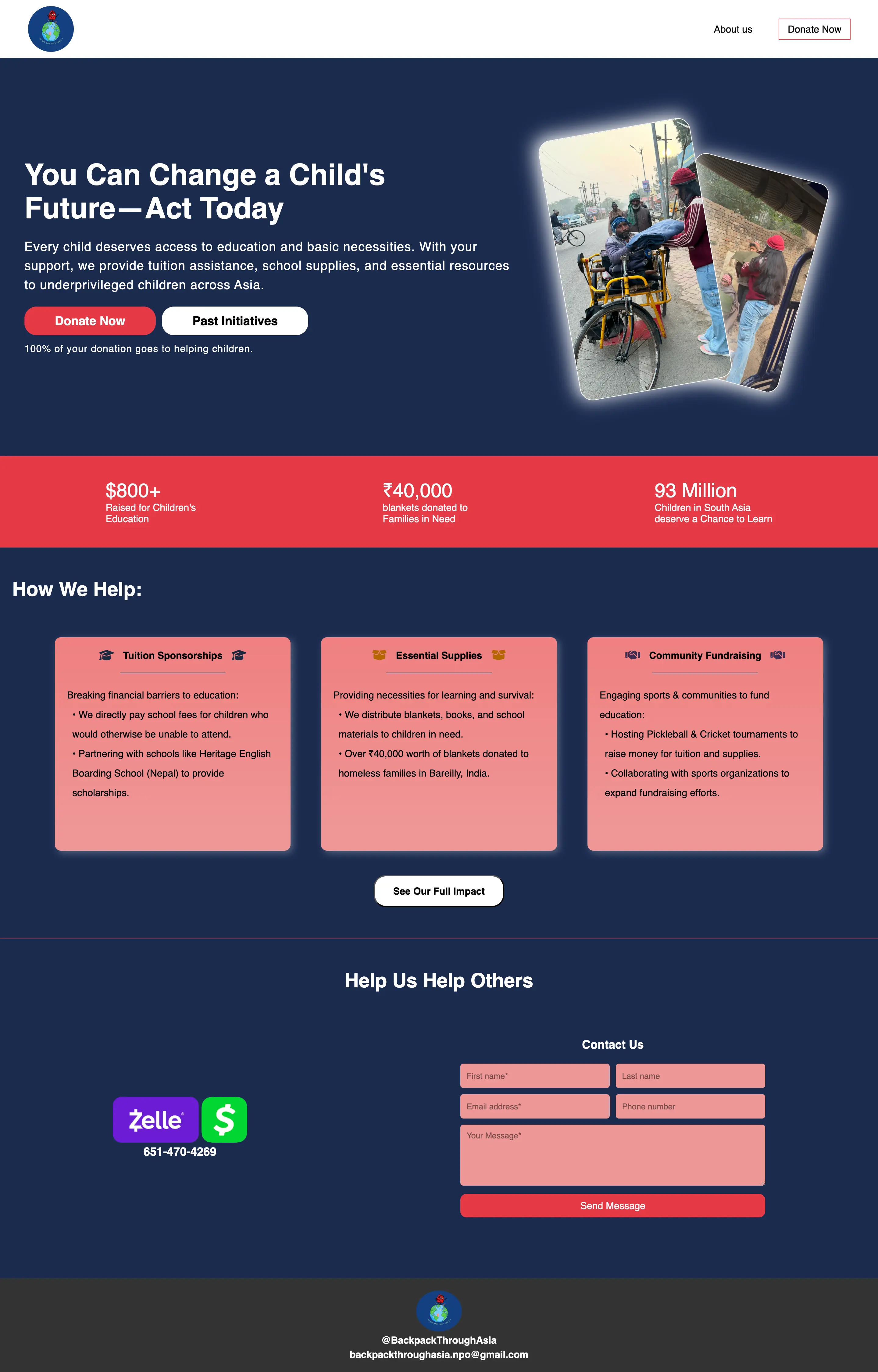 BackpackThroughAsia humanitarian nonprofit website built by Webspansion