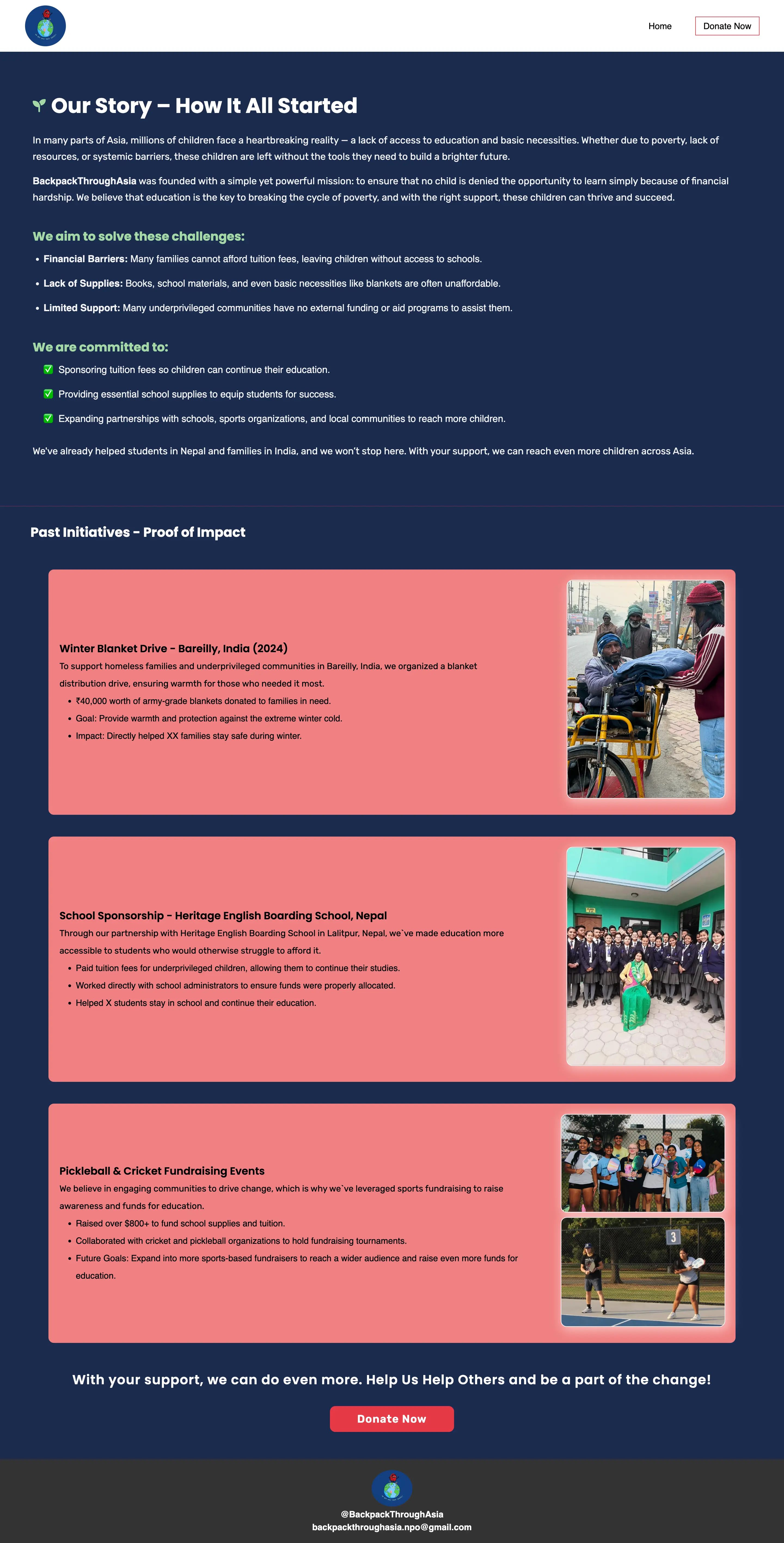 Screenshot of the BackpackThroughAsia website built by Webspansion
