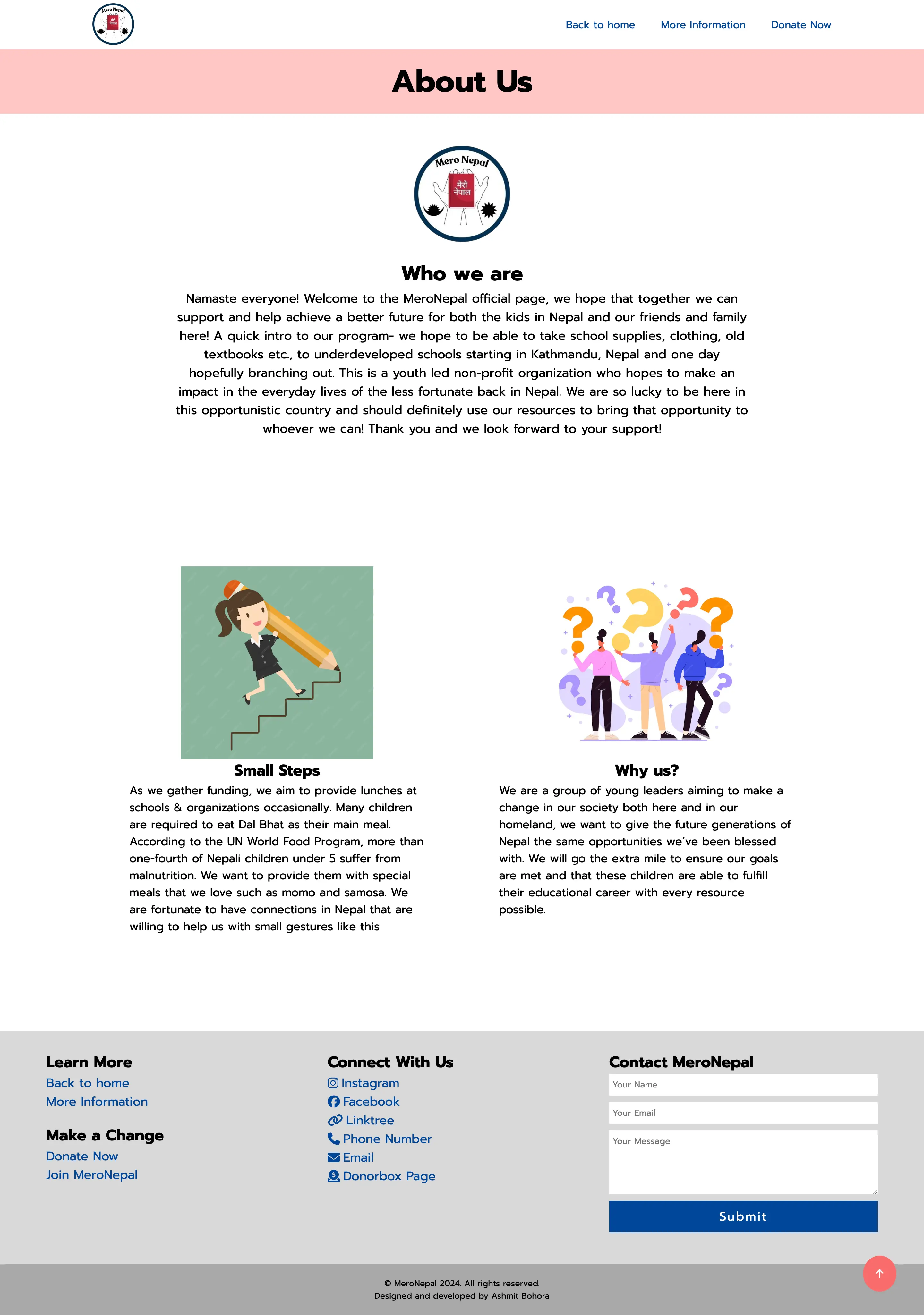 Screenshot of the Mero Nepal about page built by Webspansion